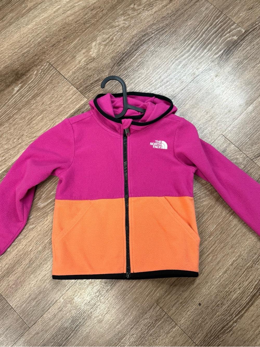 The North Face Girls' Hot Pink and Bright Orange Hooded Fleece Jacket